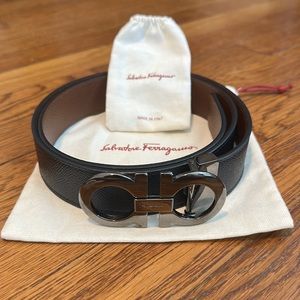 Salvatore Ferragamo Gancini Belt Reversible Blue/Brown Size 34/85cm